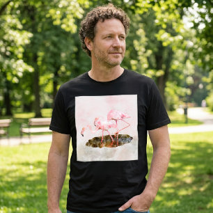 Pink Flamingos Companiship Watercolor T-Shirt