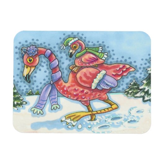 Pink Flamingos Deep Snow CHRISTMAS MAGNET (Horizontal)