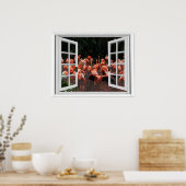 Pink Flamingos Fake Window View Poster (Küche)