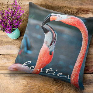 Pink Flamingos Foto Besties Script Bold Modern Kissen