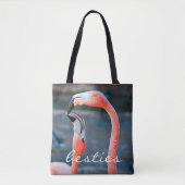 Pink Flamingos Foto Besties Script Stilvoll modern Tasche (Vorderseite)
