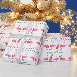Pink Flamingos Frohe Weihnachtsmuster Geschenkpapier