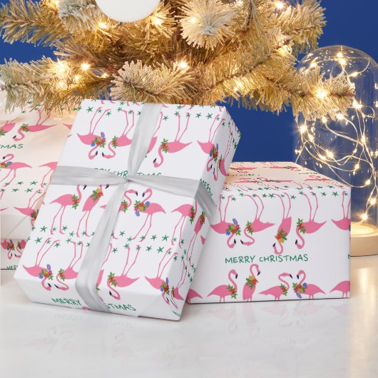 Pink Flamingos Frohe Weihnachtsmuster Geschenkpapier (Feiertage)