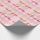 Pink Flamingos Frohe Weihnachtsmuster Geschenkpapier (Ecke)