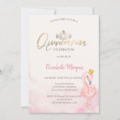 Pink Flamingos Gold Tiara Quinceañera Einladung (Vorderseite)