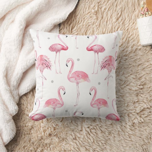 Pink Flamingos Gray Polka Dots Chic Minimal Custom Kissen (Decke)
