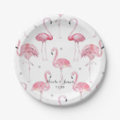 Pink Flamingos Gray Polka Dots Chic Muster Party Pappteller (Vorderseite)