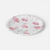 Pink Flamingos Gray Polka Dots Chic Muster Party Pappteller (Schrägansicht)