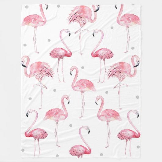 Pink Flamingos Gray Polka Dots Muster Fleecedecke (Vorderseite)