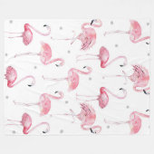 Pink Flamingos Gray Polka Dots Muster Fleecedecke (Vorderseite (Horizontal))