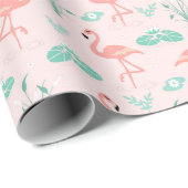 Pink Flamingos Green Palm Blätter Tropical Geschenkpapier (Rolleneckpunkt)