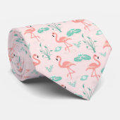 Pink Flamingos Green Palm Blätter Tropical Men's Krawatte (Gerollt)