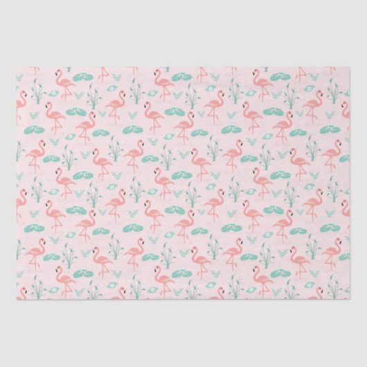 Pink Flamingos Green Palm Blätter Tropical Seidenpapier (Vorderseite)