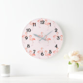 Pink Flamingos Große Wanduhr (Zuhause)