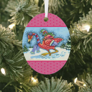 PINK FLAMINGOS HEADH SÜD FÜR WINTER, CHRISTMAS ORNAMENT AUS METALL