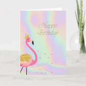 Pink Flamingos Hearts Holographic Birthday Karte (Vorderseite)