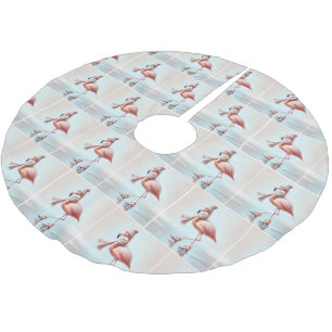 Pink Flamingos Ice Skaten Polyester Weihnachtsbaumdecke