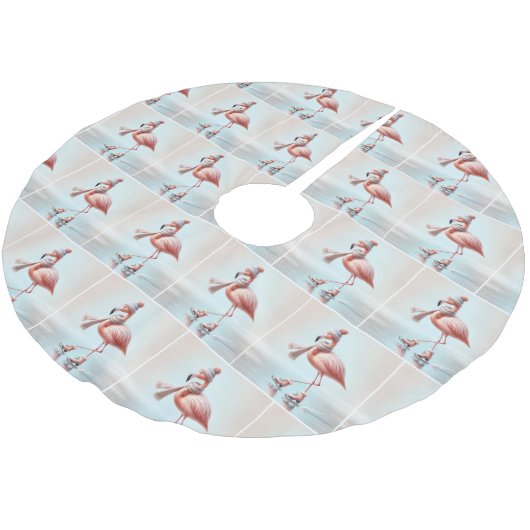 Pink Flamingos Ice Skaten Polyester Weihnachtsbaumdecke (Schrägansicht)