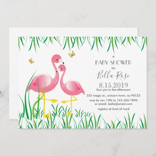 Pink Flamingos Kinderdusche Einladung (Vorne/Hinten)