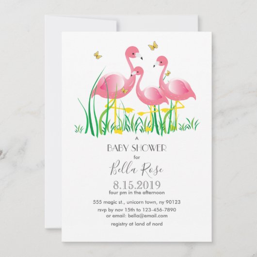 Pink Flamingos Kinderdusche Einladung (Vorderseite)