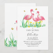 Pink Flamingos Kinderdusche Einladung (Vorne/Hinten)