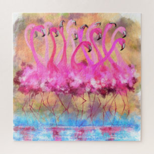 Pink Flamingos Liebe Dance - Original Art Malerei Puzzle