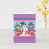 PINK FLAMINGOS MACHEN SNOWMAN, FUNNY CHRISTMAS Bla Karte (Gelbe Blume)