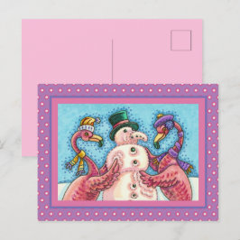 PINK FLAMINGOS MACHEN SNOWMAN, FUNNY CHRISTMAS VÖG FEIERTAGSPOSTKARTE