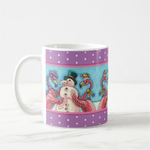 PINK FLAMINGOS MACHEN SNOWMAN, FUNNY CHRISTMAS VÖG KAFFEETASSE