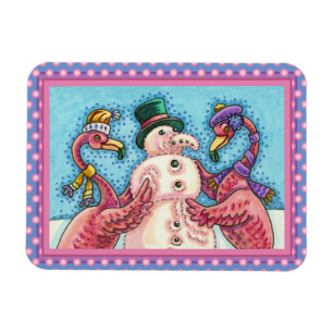 PINK FLAMINGOS MACHEN SNOWMAN, FUNNY CHRISTMAS VÖG MAGNET