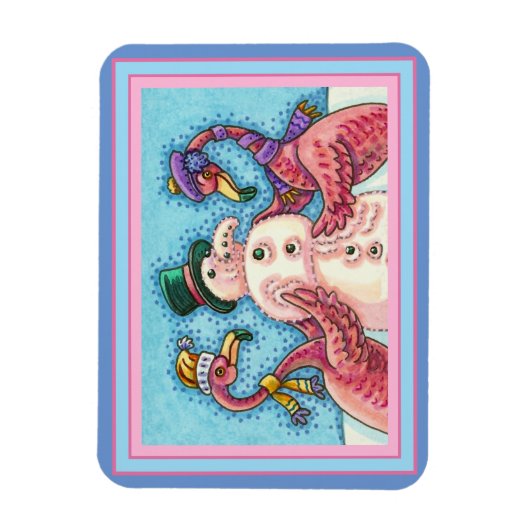 PINK FLAMINGOS MACHEN SNOWMAN, FUNNY CHRISTMAS VÖG MAGNET (Vertikal)