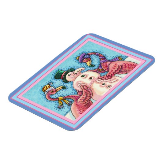 PINK FLAMINGOS MACHEN SNOWMAN, FUNNY CHRISTMAS VÖG MAGNET (Linke Seite)