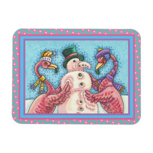 PINK FLAMINGOS MACHEN SNOWMAN, FUNNY CHRISTMAS VÖG MAGNET