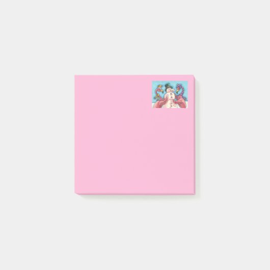 PINK FLAMINGOS MACHEN SNOWMAN, FUNNY CHRISTMAS VÖG POST-IT KLEBEZETTEL (Vorderseite)