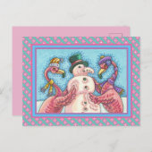 PINK FLAMINGOS MACHEN SNOWMAN, FUNNY CHRISTMAS VÖG POSTKARTE (Vorne/Hinten)