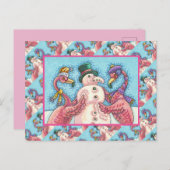 PINK FLAMINGOS MACHEN SNOWMAN, FUNNY CHRISTMAS VÖG POSTKARTE (Vorne/Hinten)
