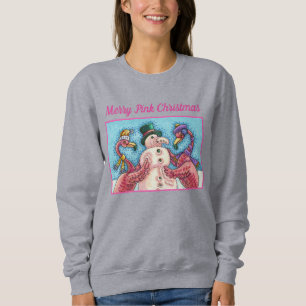 PINK FLAMINGOS MACHEN SNOWMAN, FUNNY CHRISTMAS VÖG SWEATSHIRT