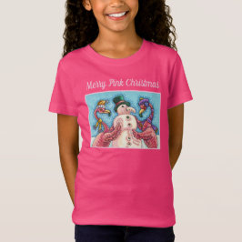 PINK FLAMINGOS MACHEN SNOWMAN, FUNNY CHRISTMAS VÖG T-Shirt