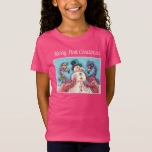 PINK FLAMINGOS MACHEN SNOWMAN, FUNNY CHRISTMAS VÖG T-Shirt