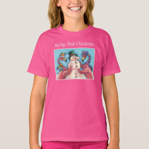 PINK FLAMINGOS MACHEN SNOWMAN, FUNNY CHRISTMAS VÖG T-Shirt