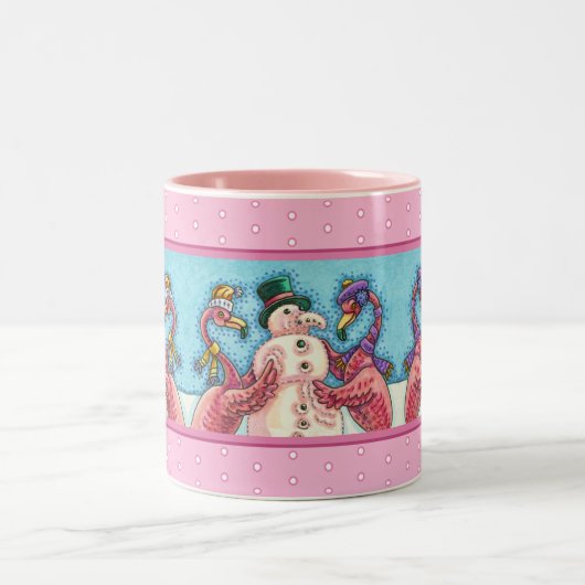 PINK FLAMINGOS MACHEN SNOWMAN, FUNNY CHRISTMAS VÖG ZWEIFARBIGE TASSE (Mittel)