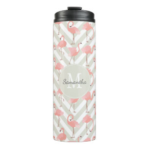 Pink Flamingos Muster mit Ihrem Monogramm Thermosbecher