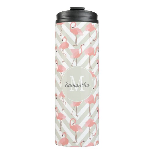 Pink Flamingos Muster mit Ihrem Monogramm Thermosbecher (Vorderseite)