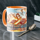Pink Flamingos Ocean Beach Sunset Tasse