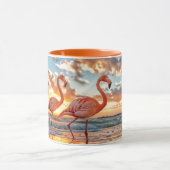 Pink Flamingos Ocean Beach Sunset Tasse (Zentrum)
