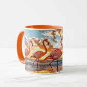 Pink Flamingos Ocean Beach Sunset Tasse (Vorderseite Links)