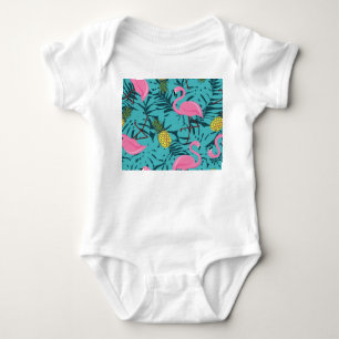 Pink Flamingos Palm: Exotic Hawaii Baby Strampler