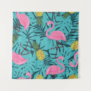 Pink Flamingos Palm: Exotic Hawaii Wandteppich
