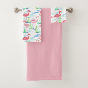 Pink Flamingos Pond Birds Badhandtuch Set