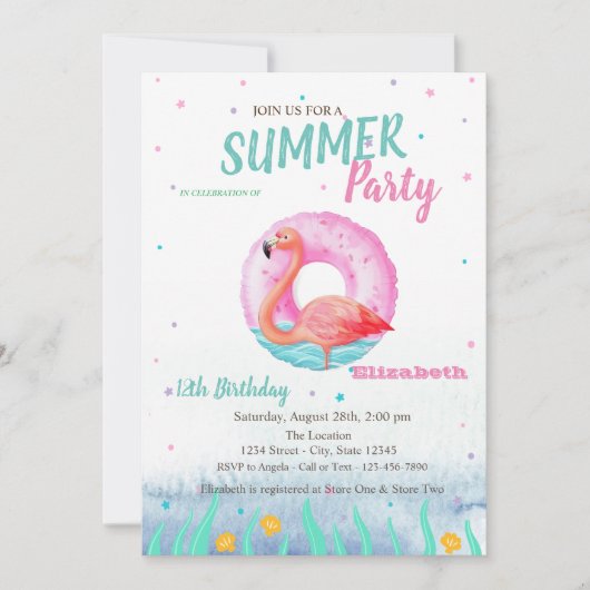 Pink Flamingos Pool Float Geburtstagsfeier Einladung (Vorderseite)